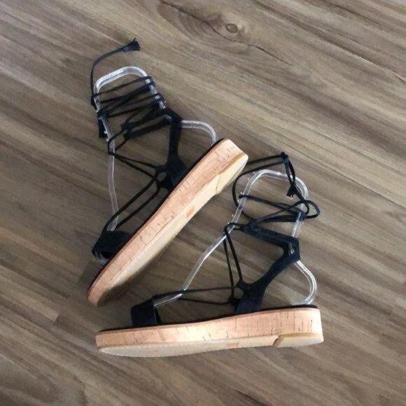 FRYE Miranda Gladiator Black Suede Cork Flat Sandals - Picture 3 of 11